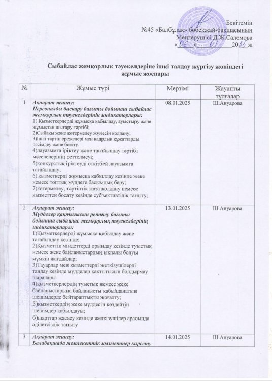 Ішкі талдау жұмыс жоспары